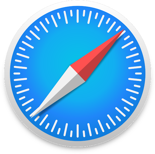 Blue circular compass icon with a white and red needle, silver ring, and tick marks, resembling the Safari browser logo.