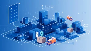 Isometric digital cityscape with data - Multi-Channel Order Management 