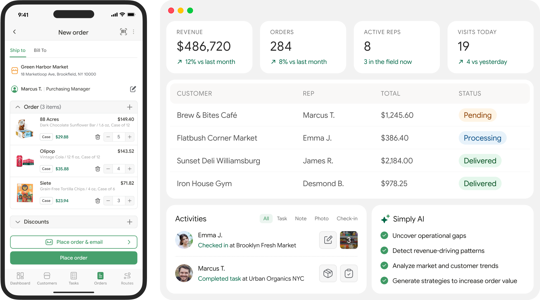 Sales engagement dashboard and mobile customer profile